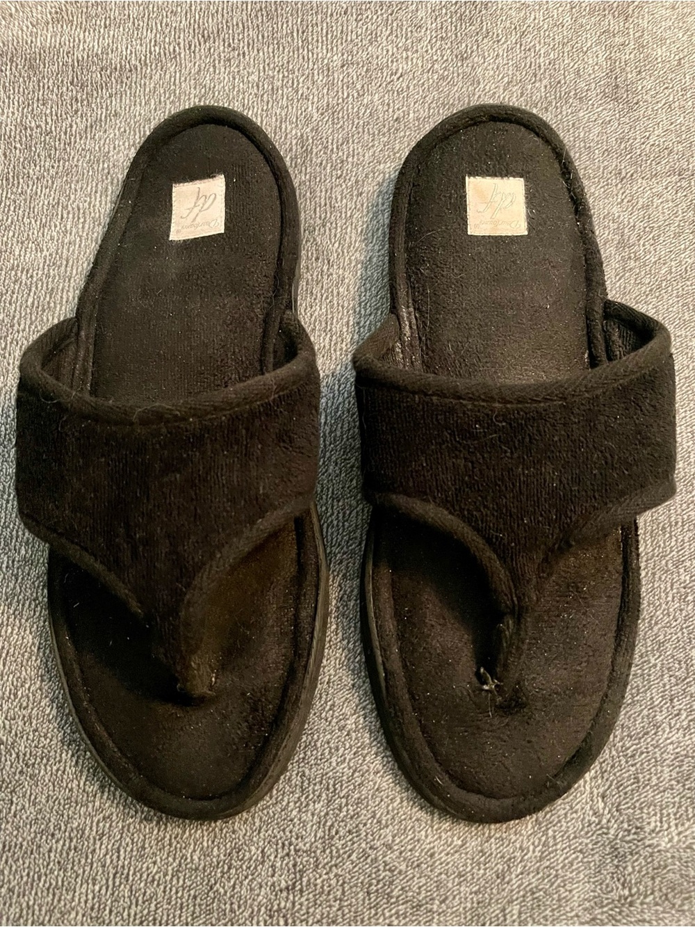 Women’s Dearfoams Black Terry Casual Slide Thong Sandals